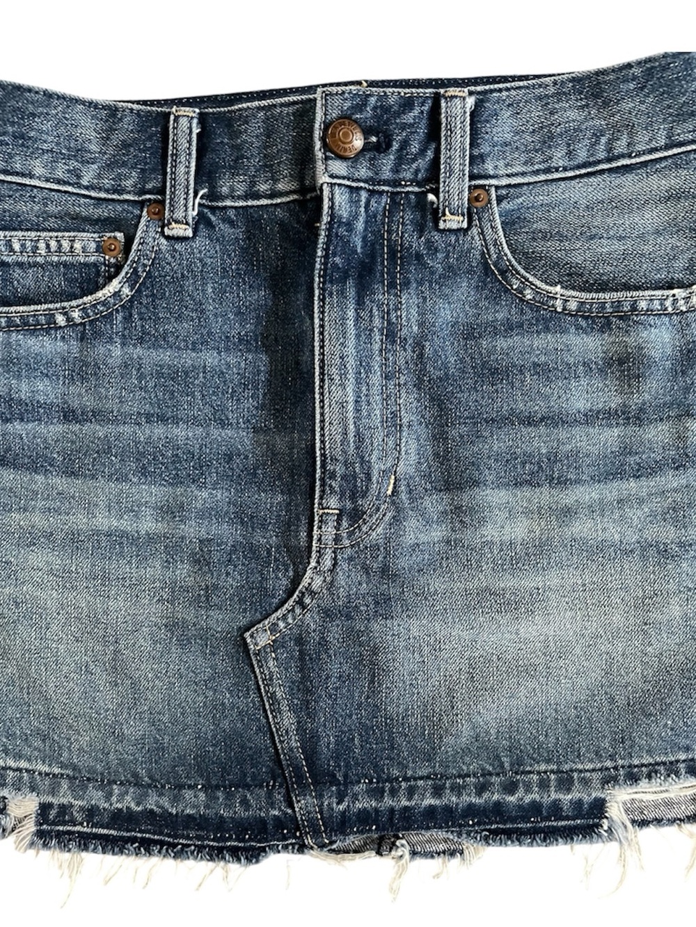 MADEWELL Classic style Denim Mini Skirt Distressed Frayed Hem size 23 EUC - Picture 2 of 14